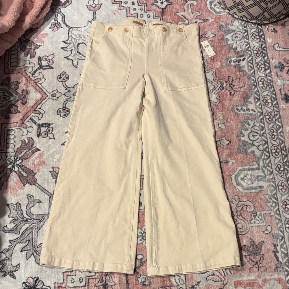 Pilcro by Anthropologie Cream Wide-Leg, High-Waisted Sailor Pants, Sz 32 petite